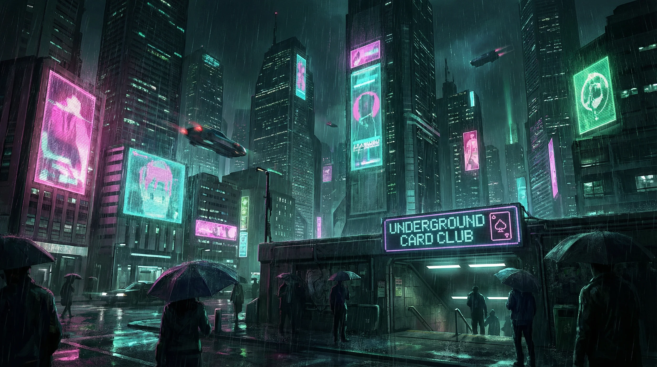 赛博朋克未来都市夜景全景