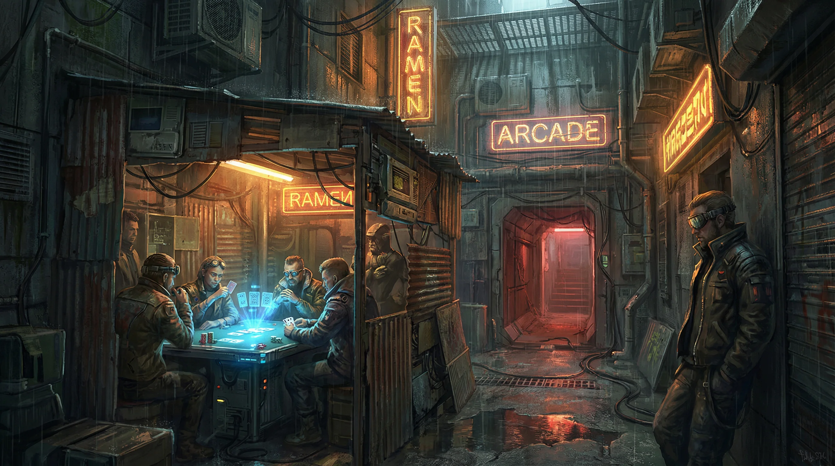 夜之城霓虹灯下的街角